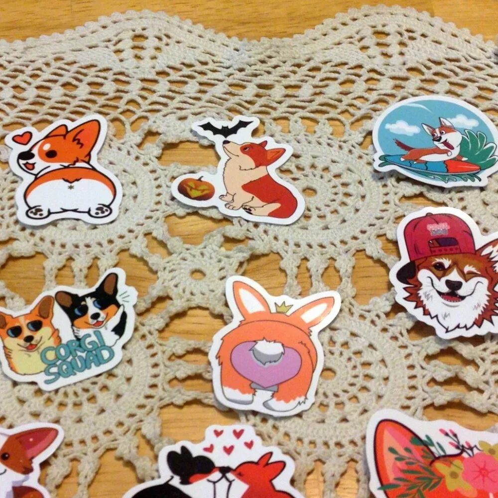 Corgi Alert! Humorous coffee cup and stickers, guess what? Corgi Butt
